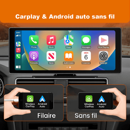 Écran Carplay & Android Auto avec Dashcam Avant 4K & Caméra Arrière