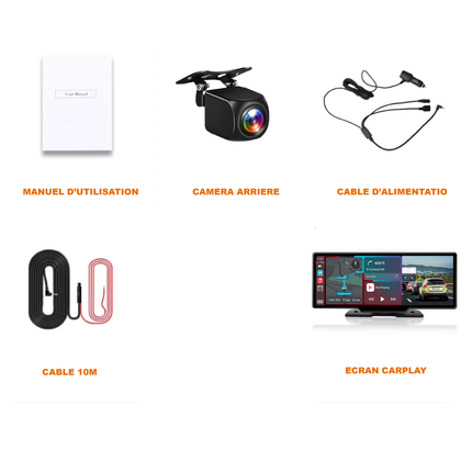 Écran Carplay & Android Auto avec Caméra Avant 4K & Caméra Arrière