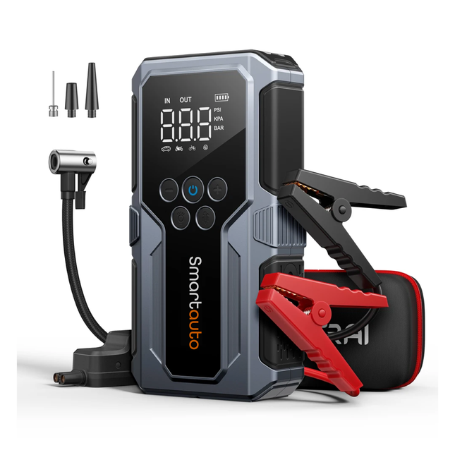 Booster 4-en-1 : Démarreur 1500A + Gonfleur 150 PSI + Powerbank + Lampe